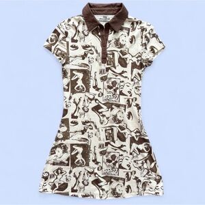 Urban Outfitters Cream and Brown Graphic Polo Dress